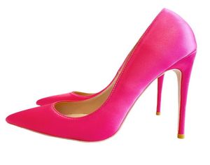 Summer Fashion Women Pompes Pink Satin Silk Point Toe Sposa Scarpe da sposa Teli vera pelle vera PO 12cm 10cm7525884