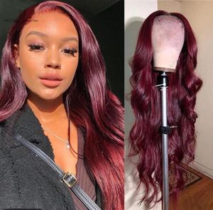 Brazilian Human Hair 13X4 Lace Front Wig 99J Body Wave Pure Burgundy Color Peruvian Malaysian Wigs 1032inch 150 180 210 Densit6668719