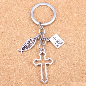 Keychains Lanyards 20st Fashion DIY Keychain Jesus Cross Book Holy Bible Pendants Men smycken bil nyckelkedja souvenir för gåva 2401 dhttz