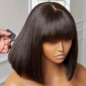 2x4レースフロントヒューマンヘアウィッグ12インチブラジルの滑らかなストレート180％密度短いボブウィッグ黒人女性のため