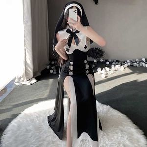 Sexy Set Historical Nun Cosplay Costume for Women Anime Sexy Maid Dresses Halloween Black White Nuns Exotic Sexy Lingerie 2023 G240529