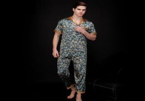 Men039s Sleepwear Mens Paisley Silk Pajamas Set Summer Short Sleeve Satin Male Plus Size Loose Dressing Gown Nightgown1796255