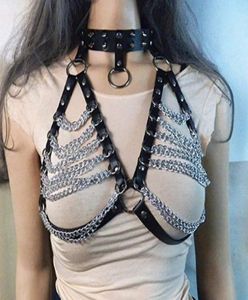 BRAS Pink Leather Harness Belt Chain Bra Bonage Women Gotic Justerbara långa tofsar Midjesusender6831362