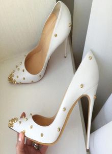 Designer mody buty dla kobiet białe kolce wskazują stóp szpilka pięta wysokie obcasy pompki buty ślubne panny młodej zupełnie nowe 12c1836413