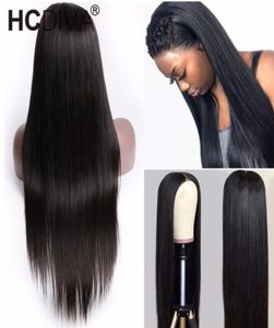 Brasilianska jungfruliga mänskliga hår peruker rak 134 spetsar främre plockade med naturligt hårfäste för svarta kvinnor 1434 tum4587086