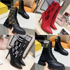 Stretch Knit Sock Boot Designer Boots Martin High Heels Winter Knee Boots Canvas Dragkedja Laces Slimming Round Toe Womens Ladies Single Bootie