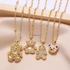 2024 Trendy hip-hop teddy bear necklace with female personality full of diamonds cute pearl gold-plated pendant collarbone chain nkb854