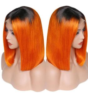 BOB 1BORANGE OMBRE HUMAN 134レースフロントウィッグストレートベイビーヘアプリックナチュラルヘアラインブリーチノット未処理の短い180D6686580