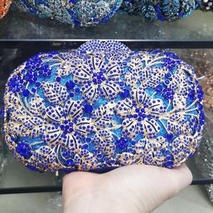 الأكياس المسائية الذهبية المعدنية الأزرق الأزرق راينستون القابض الكريستالي عالي الجودة من الأحجار الكريمة من الأحجار الكريمة