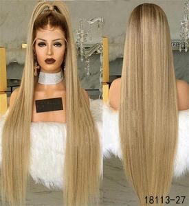 1226 inches Straight Synthetic Lace Front Wig Simulation Human Hair Wigs Ombre Color perruques de cheveux humains Pelucas 1811325757903