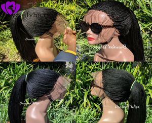 180densità Full -Syntetic Micro intrecciato intrecciata con parrucche anteriori in fibra di calore Fibra lunga Long Africano Afroamericano Wigs con 6243807