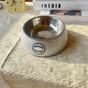 Pets supplies Pet diamond inlaid dog bowl Chaopai corgi Teddy Schnauzer stainless steel tableware drinking cat basin dog basins CSD2406013