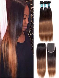 Dilys Ombre Kolor Brazylijskie Virgin Hair Bundle z zamknięciami proste dziewicze ludzkie włosy Winkli 1028 cali 1193627