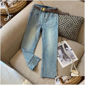 Jeans femminile femminile designer lettere nastro in alto barile dritto per drop drop dhilens abbigliamento dhlhp