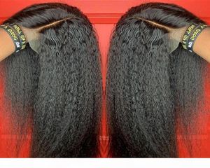 Peruca reta kinky 13x4 perucas de cabelo humano frontal para mulheres pré -arrancadas com cabelos para bebês brasileiro remy italiano yaki humano wig7797296
