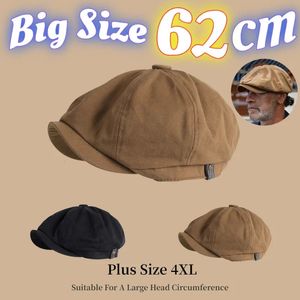 Big Head Hat plus rozmiar 62 cm mężczyzn Beret Fashion Retro Women Malarz Malarz Extra duża newsboy Hat 240601
