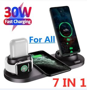 Chargers 30W 7 in 1 Wireless Charger Stand Pad For iPhone 14 13 12 Pro Max Apple Watch Airpods Phone Chargers Fast Charging Dock Station