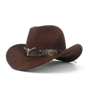 Stingy Brim Hats Steampunk Child Kids Wool Hollow Western Cowboy Hat Boy Girl Track Sombrero Hombre Jazz Cap Size 5254 Q08057850153