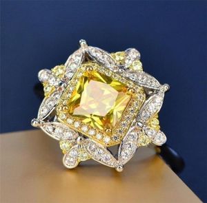 2020 NOWY PRZYJRÓŻNIKA Unikalna luksusowa biżuteria 925 Srebrna Princess Cut Yellow Topaz CZ Diamond Party Women Wedding 2442202