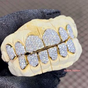 Custom Made Shining 8 Top and 8 Bottom Iced Out Grillz Hip Hop Bling Moissanite Diamond Teeth Grillz