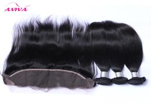 Ohr -Ohr -Ohr -Spitzen -Frontalverschlüsse mit 3 Bündeln Jungfrau Brazilian gerade Haare 8A -Grad -Klasse Indian Malaysisches menschliches Haar Weave6732439