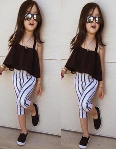 16 Jahre süße Mädchen Sommerkleidung Kid Gurt Topsstriped Hosen Leggings 2pcs Outfits Kinder Mode Kleidung Kleinkind Girl Kleidung 6974535