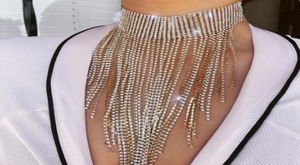 Multilayers Full Rhinestone Long Shiny Tassel Necklace For Women Crystal Collar Choker Halsband Kedja Smycken Uttalande Halsband C7107423