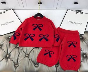 Zinterning Kids Girl Sweters Sweets Modna Bow Baby ciepłe wełniane sweter z dzianinami z spodniami ścieżki czerwone ubrania24393274810