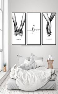 3PCS北欧の温かいポスター黒と白のハンドハンドキャンバスプリント恋人の引用リビングルームの壁アート写真