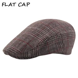 FLAT CAP Winter Beret Hat Classic Wool Newsboy Cap for Men Plaid Male Vintage Peaked Cap British Style Autumn Driving Ivy Caps 240601