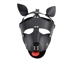 Black Red Leather Dog Bdsm Mask Bondage Restraints Cosplay Mask Costume erotic SM Slave Head Cover Harness Fetish kinky Sex Toys Y3022072