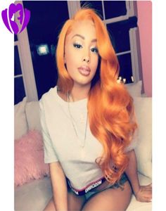 Del Brave Long Orange Spets Front Wig Syntetisk kroppsvåg Högtemperatur Fiber Syntetisk hår Prinsessor Cosplay Perukar för HAL9657947