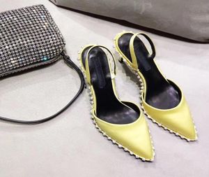أصفر ساتين رينا مضخة نوفا نوفا كريستال أحذية الكعب العالي مع سلسلة حقيبة راينستون حقيبة راين آر.