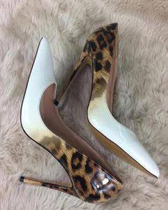 New Leopard Print Gradient White Highheeled Shoes thinheeled 12cm Pointed color matching Shallowmomouthed single shoes 10cm Wed2125567