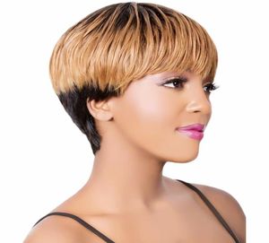 Ombre Pixie Cut Colored Non Lace Front Human Hair Wigs Preplucked Short Cuts Bob Wigs Brazilian Remy Honey Blonde T1B27 Wig7789722