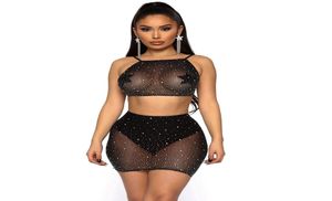 Kvinnors underkläder Burst Love Underwear med Drill Nightclub Set Net Red Style Diamond kjol Fashion Set Woman Linglingies Set8815599