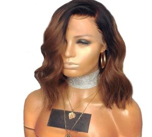 1bBrown Ombre Lace Front Wigs Remy Pre Plucked Lace Front Human Hair Wigs With Baby Hair Short Wavy Bob Wigs Glueless3920096