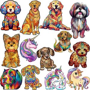 3D -pussel 3D Dog Series Animal Tood Puzzle For Kids Adults Exquisite trälåda Utbildning Toys Creative Wood Jigsaw G240529