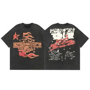HellStart Shirt Designer T Shirt Retro Street Graffiti Style High Street Wyściełana bluza Hiphop Tshirt Bluza Bluzy krótkie rękawie oddychające ubrania Hellstart