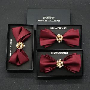 Kırmızı Knot Mens Resmi Takım Kore Şarap Kırmızı Damat Adam Düğün Çift Bow Brothers Bow Tie 240601