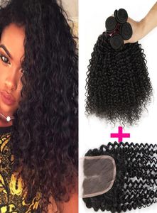 8a Top Quality Brasilian Kinky Curly Virgin Hair 3 Bunds med 1 spetsstängning Brasiliansk peruansk malaysisk mongolisk Curly Virgin3400977