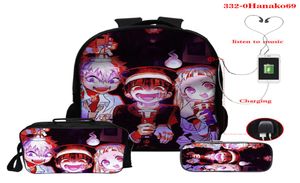 Borsa per zaino anime USB Ricarica Wilet Borsa di scuola Hanako Kun Mochila Escolar 3PCSset Borsa per la scuola con borse da pranzo a penna6378884