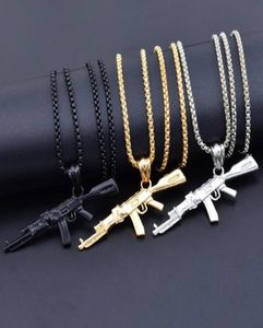 3 renkli Steampunk Kişiselleştirilmiş Ak47 Silah Büyük Kolye Kolyeleri Erkek Siyah Gümüş Altın Alaşım Açıklama Kolye Hip Hop Jewelry8892801