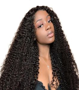 Kinky curly spets front peruk brasiliansk jungfru mänsklig hår full spets peruker för kvinnor naturliga färg4978416