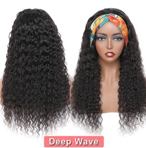 Headband Wig Human Hair Vendor Body Deep Water Wave for Black Women Straight Afro Kinky Curly None Lace Machine Made Wigs Brazilia3960122
