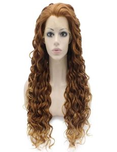 26quot extra longa auburn loira peruca calor amiga de cabelo sintético renda frontal frontal wig91554024170422