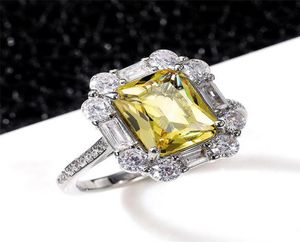 2021 Top Sell Cocktail Luxury Jewelry 925 Sterling Silver Princess Cut Yellow Topaz Cz Diamond Party Promise Women Wedding Engagem3374886
