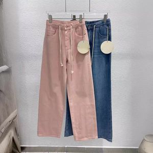 2024 Free Shipping Fashion Blue/Pink Drawstring Straight Women's Jeans Designer Women's Denim Pants 6016