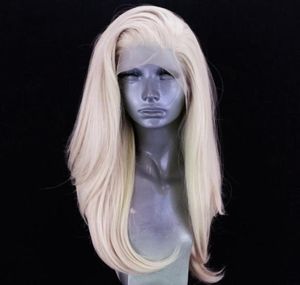 Parte lateral natural Long Platinum loira peruca alta temperatura Fibra 360 Lace Synthetic Lace Front Wig para White Women4262478