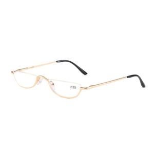 Solglasögon kattögonläsning glasögon kvinnor män metall halva ram presbyopiska glasögon kvinnliga manliga semi rimless hyperopia spektaklar2226148